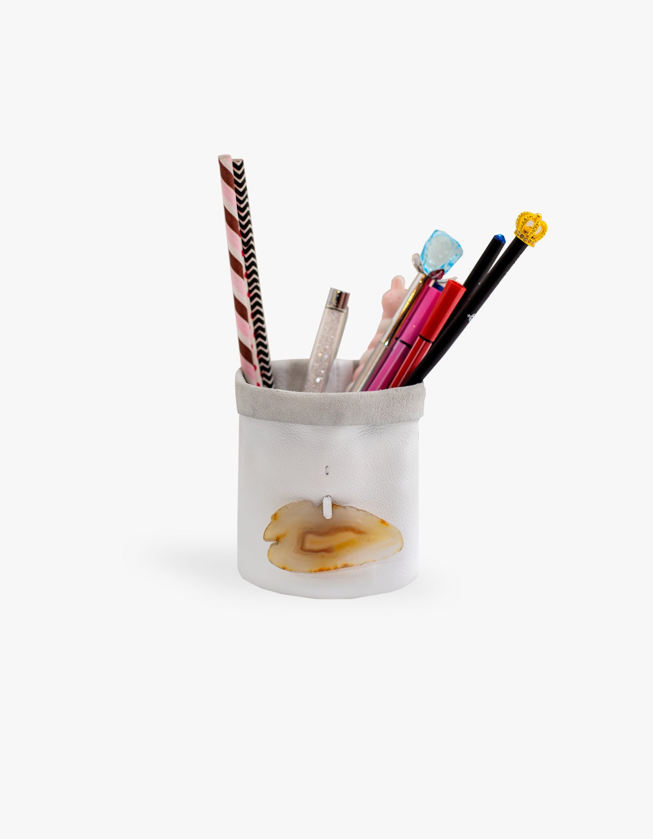Cachepot de Couro Krystallos Off White PP