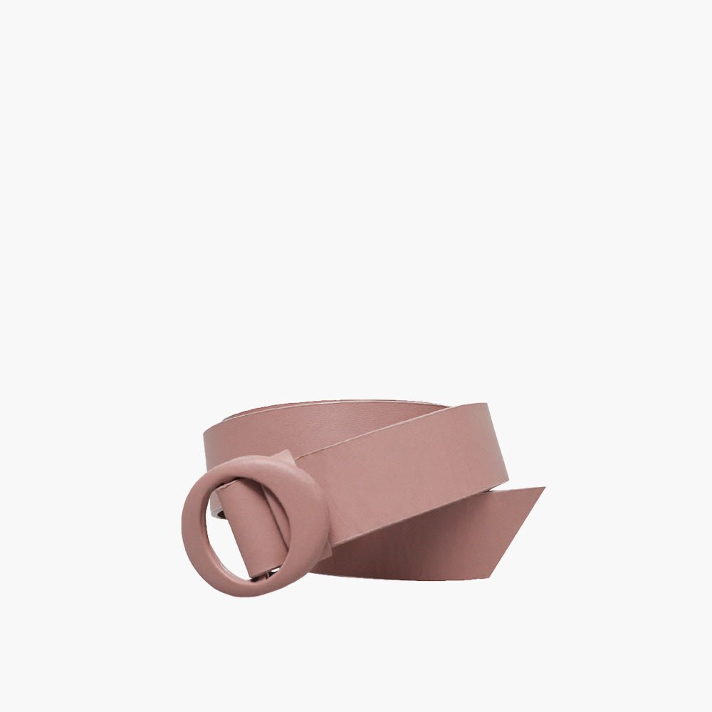 Cinto Fino Feminino de Couro Krystallos Rosa Claro