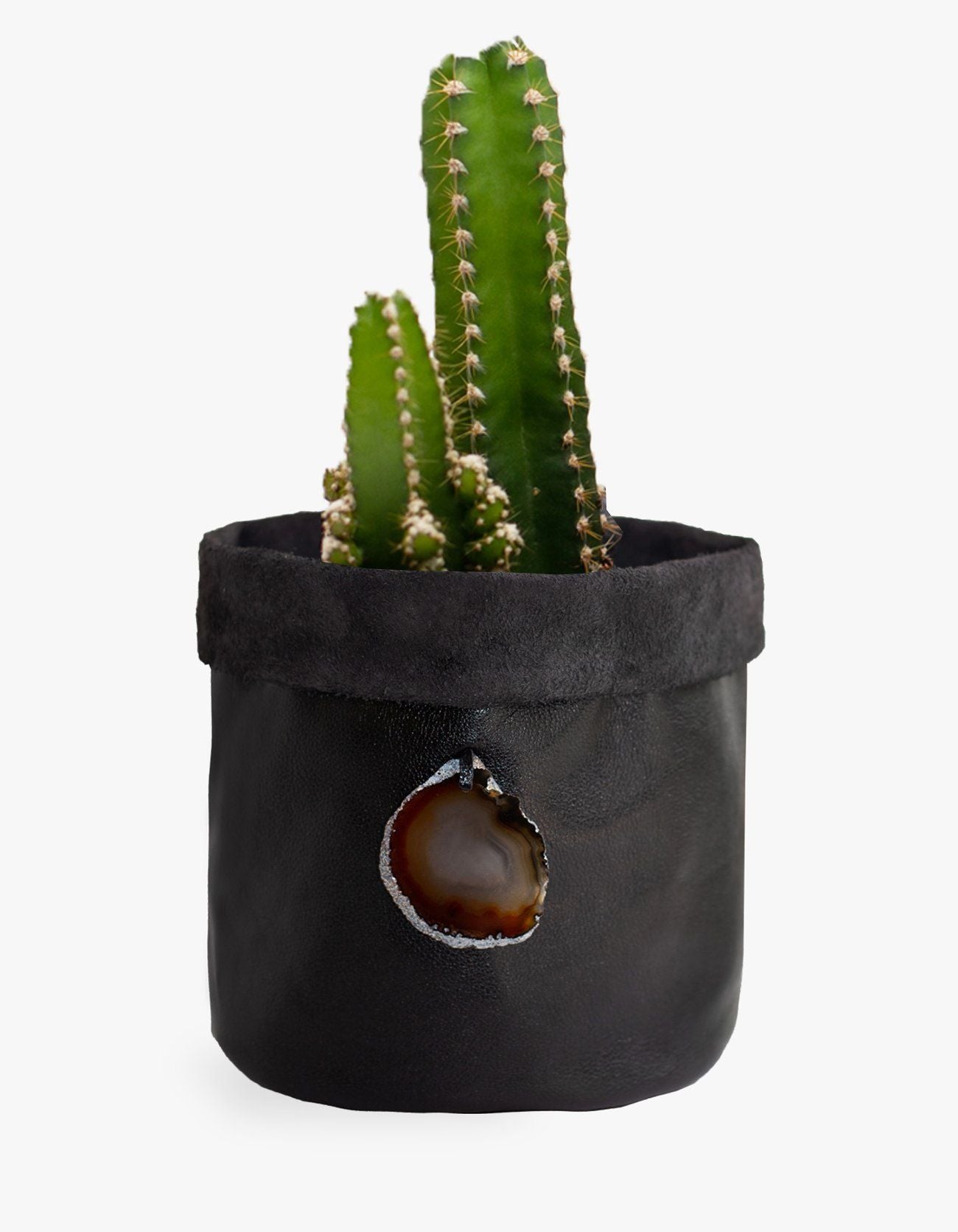 CACHEPOT DE COURO KRYSTALLOS PRETO