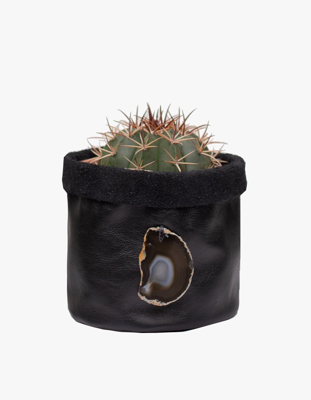 CACHEPOT DE COURO KRYSTALLOS PRETO