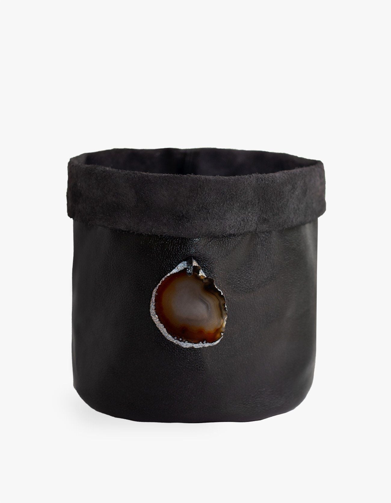 CACHEPOT DE COURO KRYSTALLOS PRETO