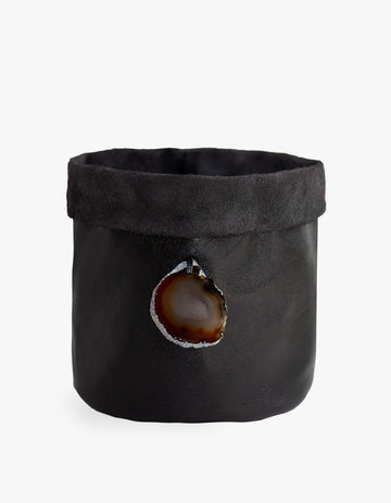 CACHEPOT DE COURO KRYSTALLOS PRETO
