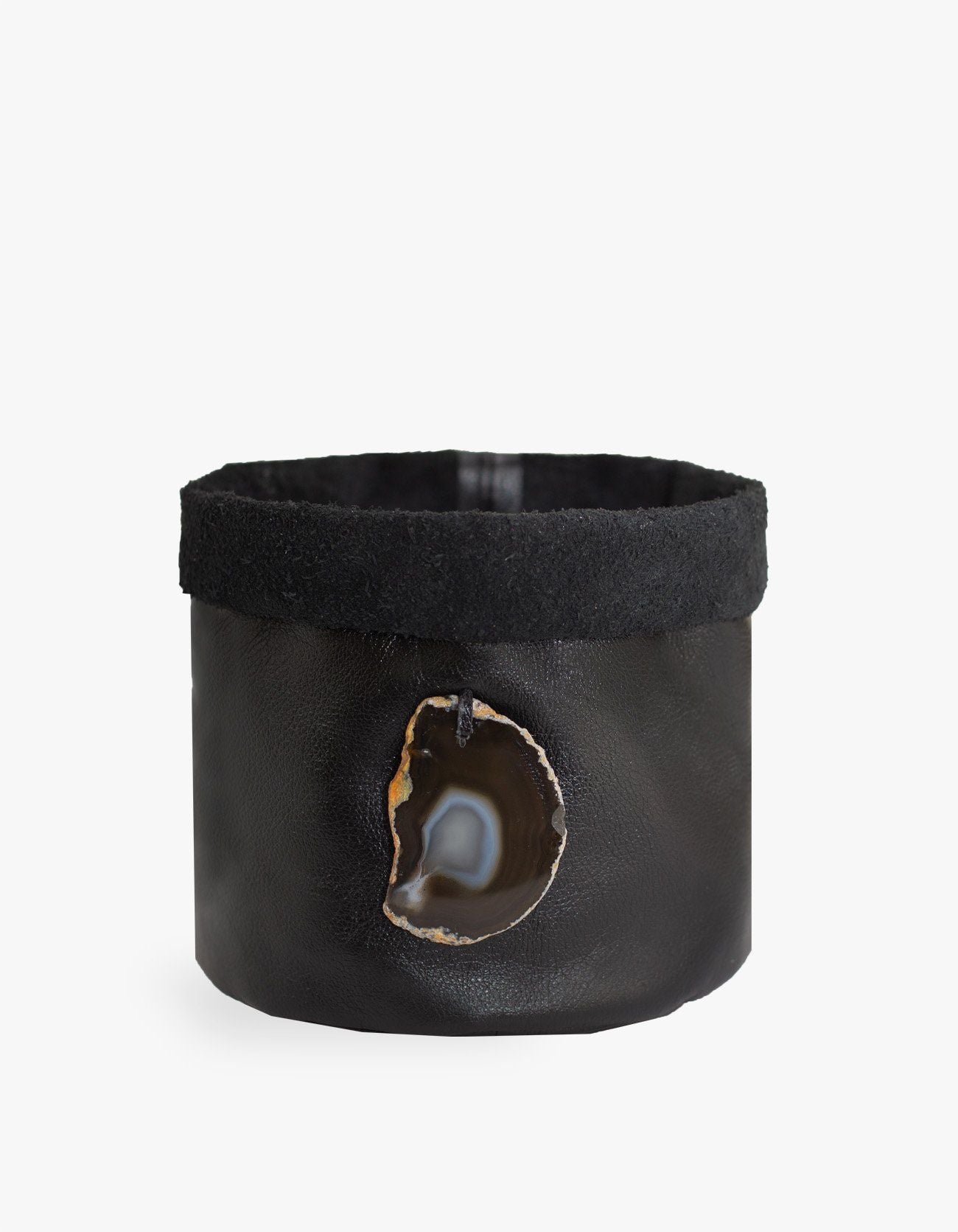 CACHEPOT DE COURO KRYSTALLOS PRETO