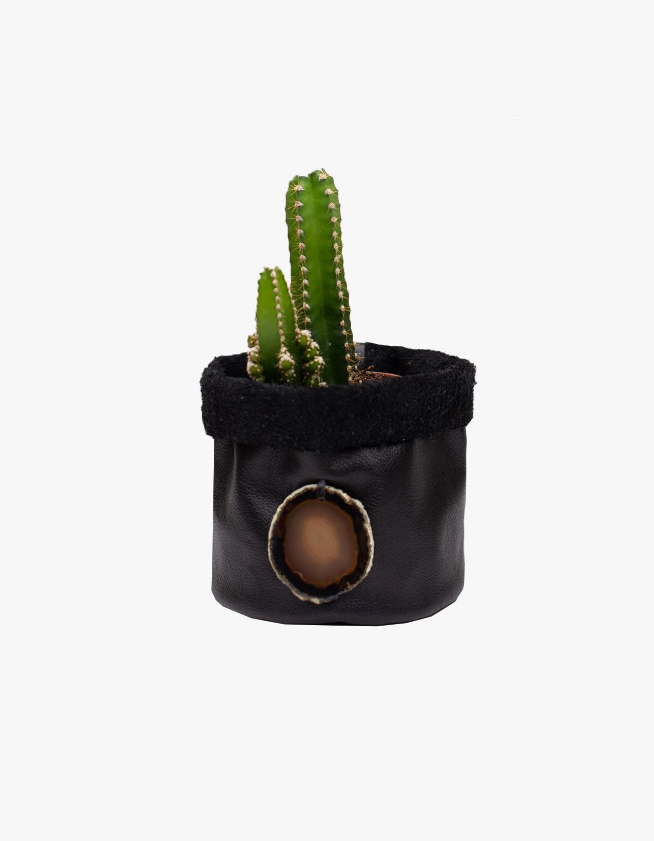 CACHEPOT DE COURO KRYSTALLOS PRETO