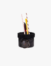 Cachepot de Couro Krystallos Preto PP