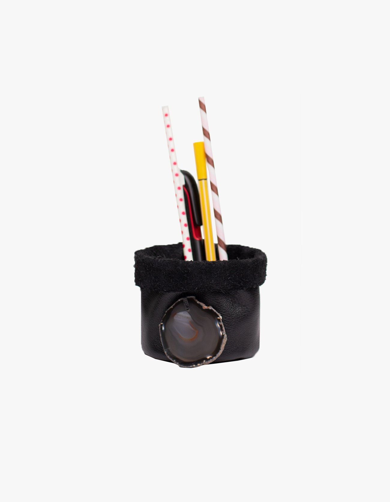 CACHEPOT DE COURO KRYSTALLOS PRETO