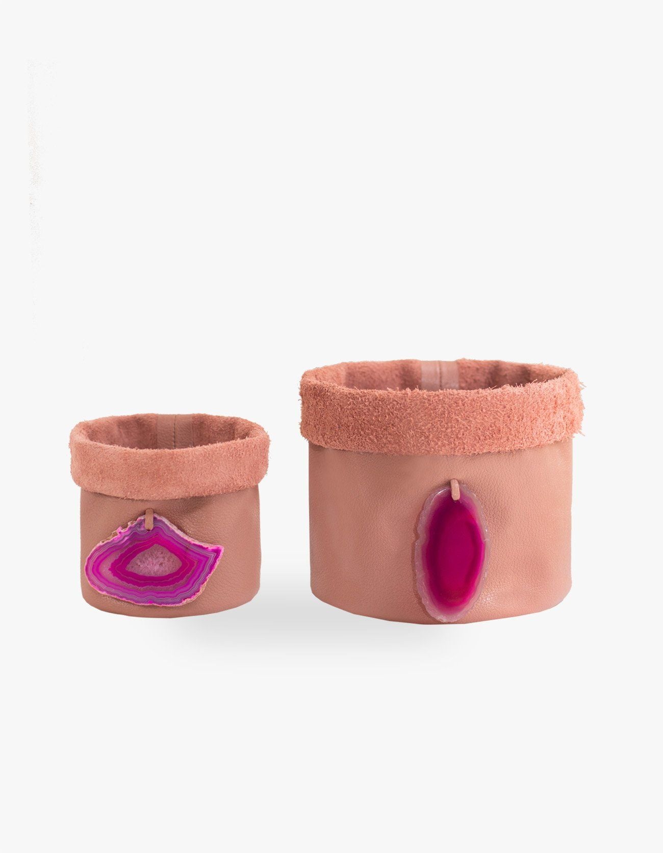CACHEPOT DE COURO KRYSTALLOS ROSA