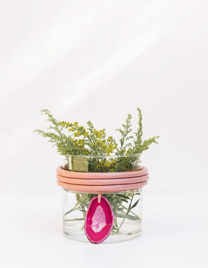 VASO BAIXO DE VIDRO KRYSTALLOS ROSA